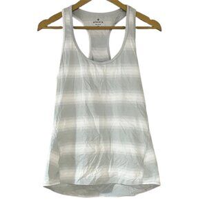 Athleta Striped Racerback Tank – Light Gray & White Athletic Top